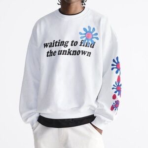 ZARA Men’s Waisting for the Unknown Graphic Print Crewneck Sweater